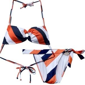 Striped Orange Navy White Bikini Set